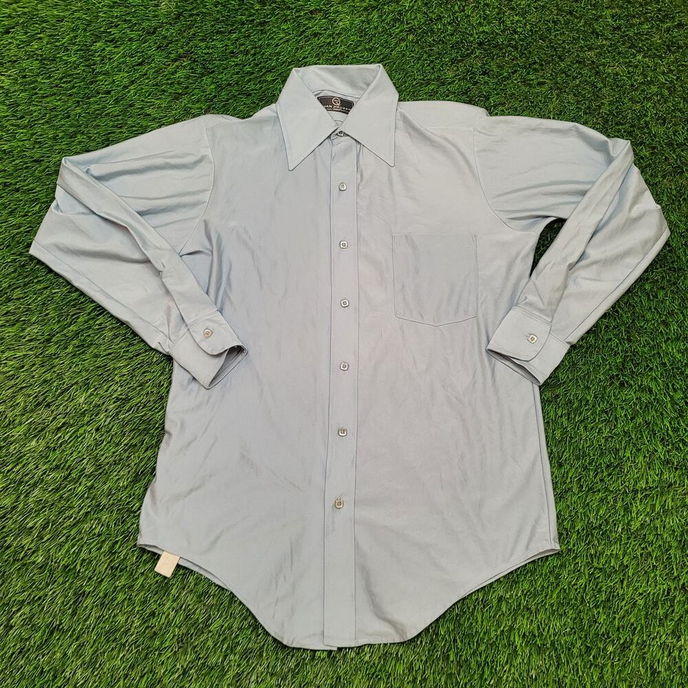Vintage 70s Van-Heusen Dagger Collar Nylon Button Shirt Medium 21x30 Qiana Nylon